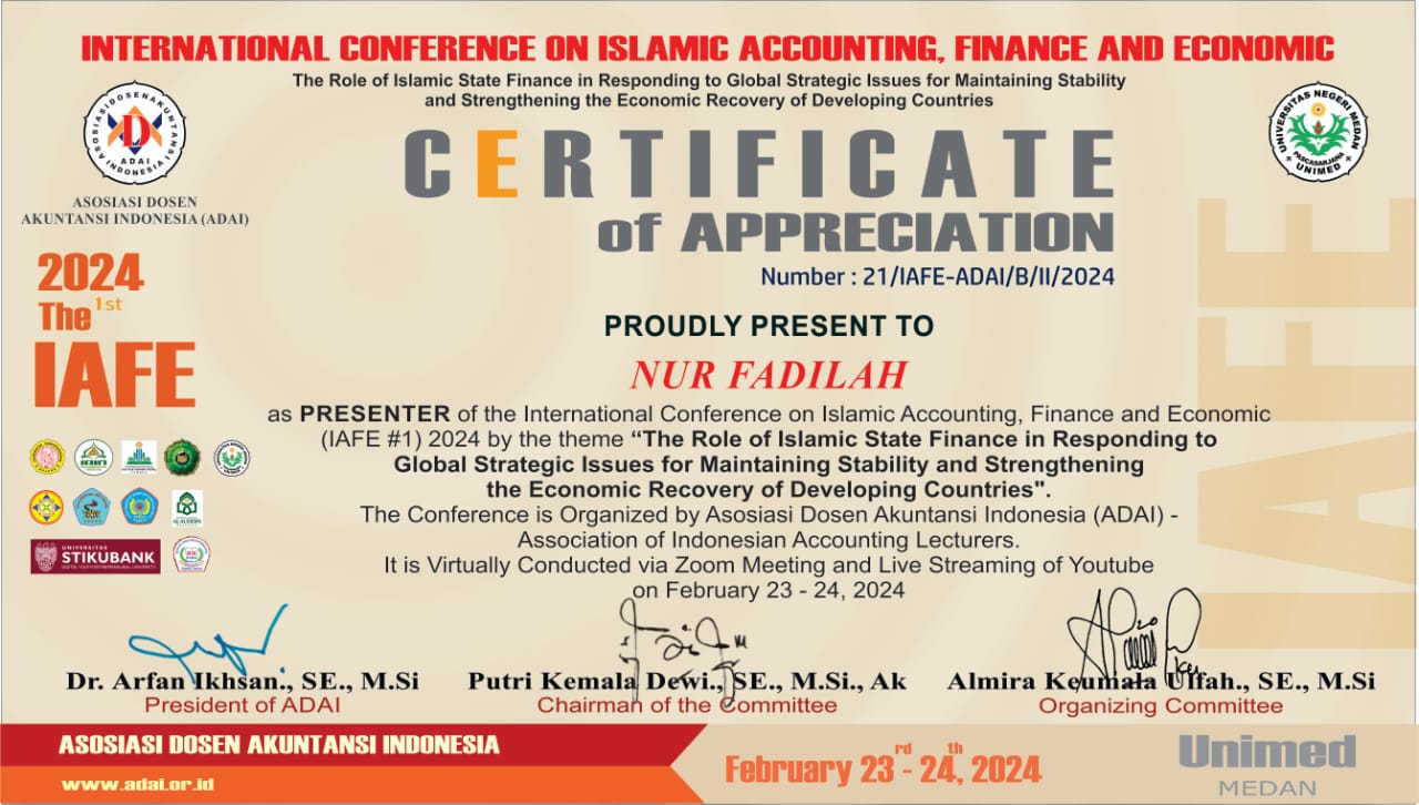 CERTIFICATE INTERNATIONAL CONFERENCE ON ISLAMIC ACCOUNTING FINANCE AND ECONOMIC